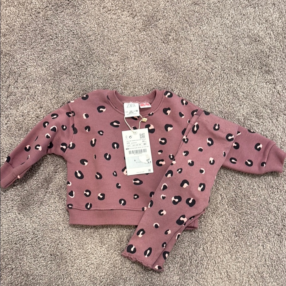 Zara Kids Pink Leopard Print Sweatshirt & Pants set